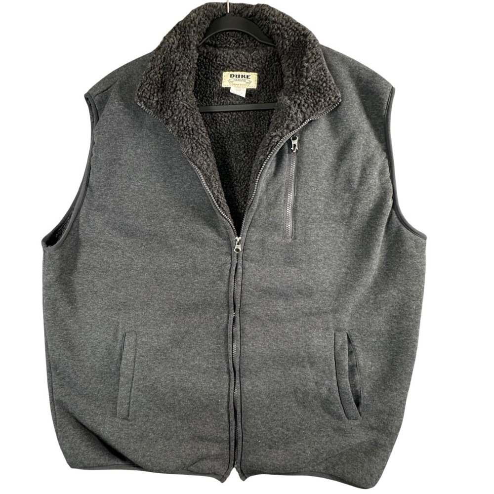 Duke Haband Mens Sherpa Lined Fleece Vest Dark‎ Gray Zip Up XL